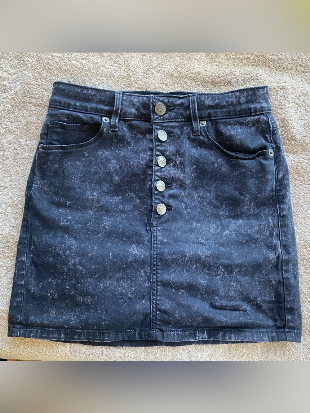 Guess Black Acid Wash Jean Skirt - Grunge Y2K Exposed Button Front 24